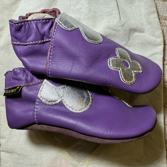 Boumy Flower Power Shoes with soft sole for Babys Infant Purple Leather size L - Picture 5 of 17